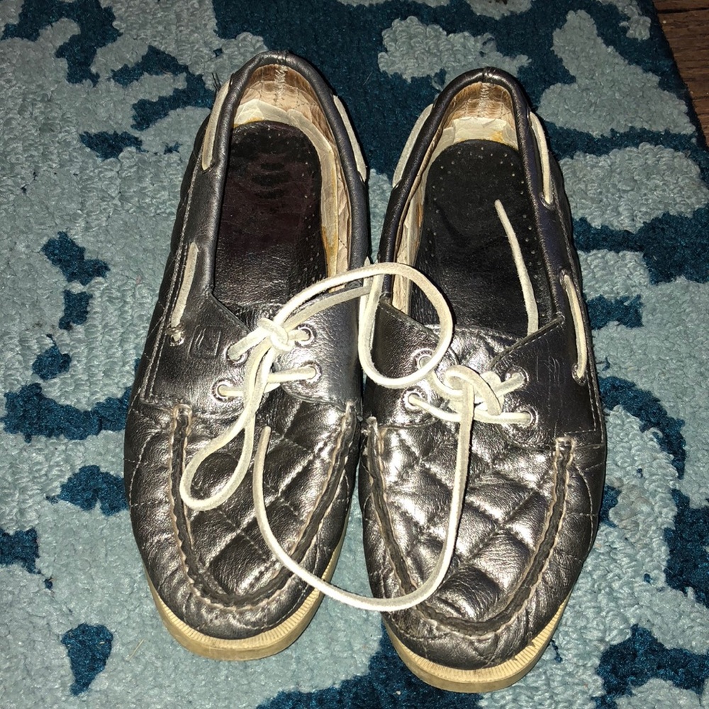 Quilted silver Sperry’s